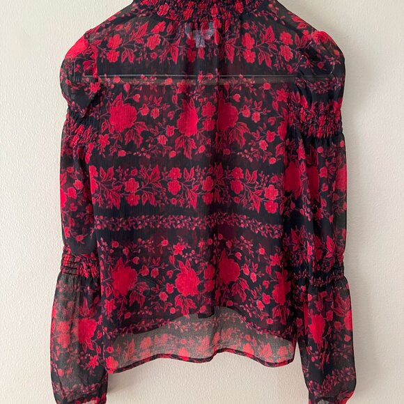 BB Dakota x Steve Madden Black and Red Roses Sheer Long Sleeve Blouse - Picture 2 of 3